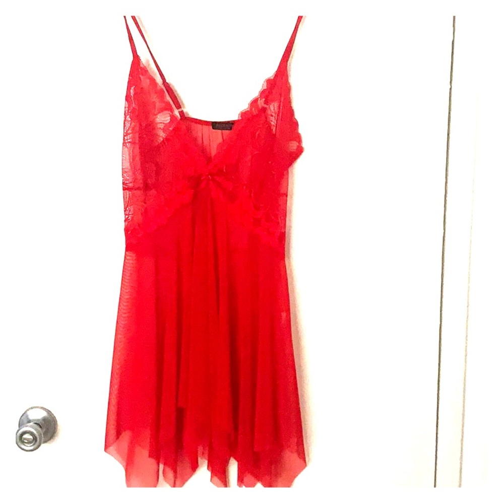 Sheer lace top red teddy